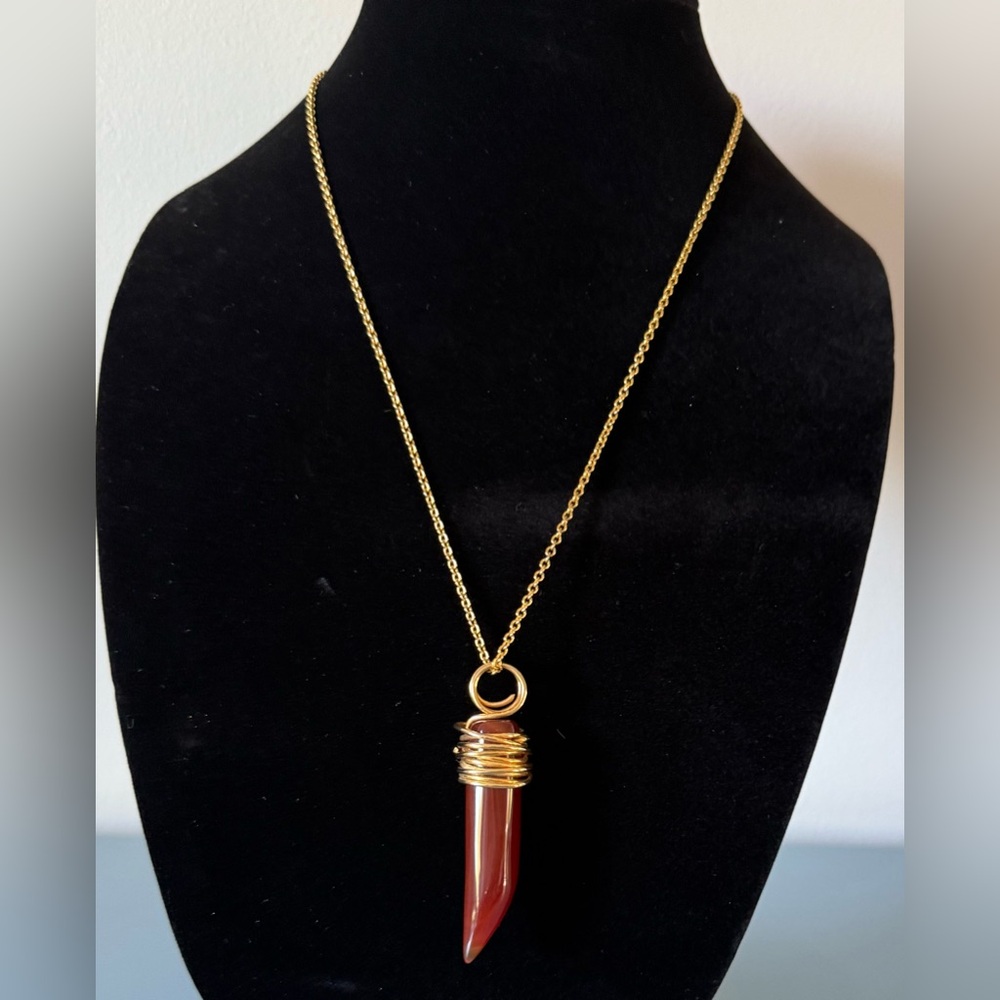 Handmade Carnelian Horn Pendant Gold Filled Wire Wrap Boho Talisman Necklace